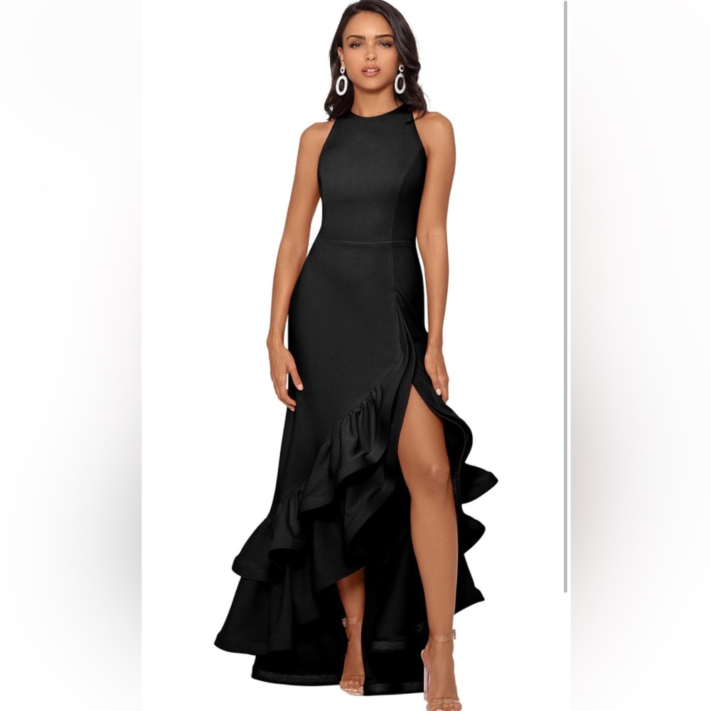 Betsy Adam elegant black ruffle dress size 8